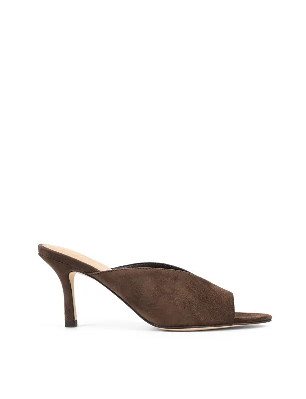 Mabel Point Toe Mules - Chocolate Brown Suede sold by Siren Shoes