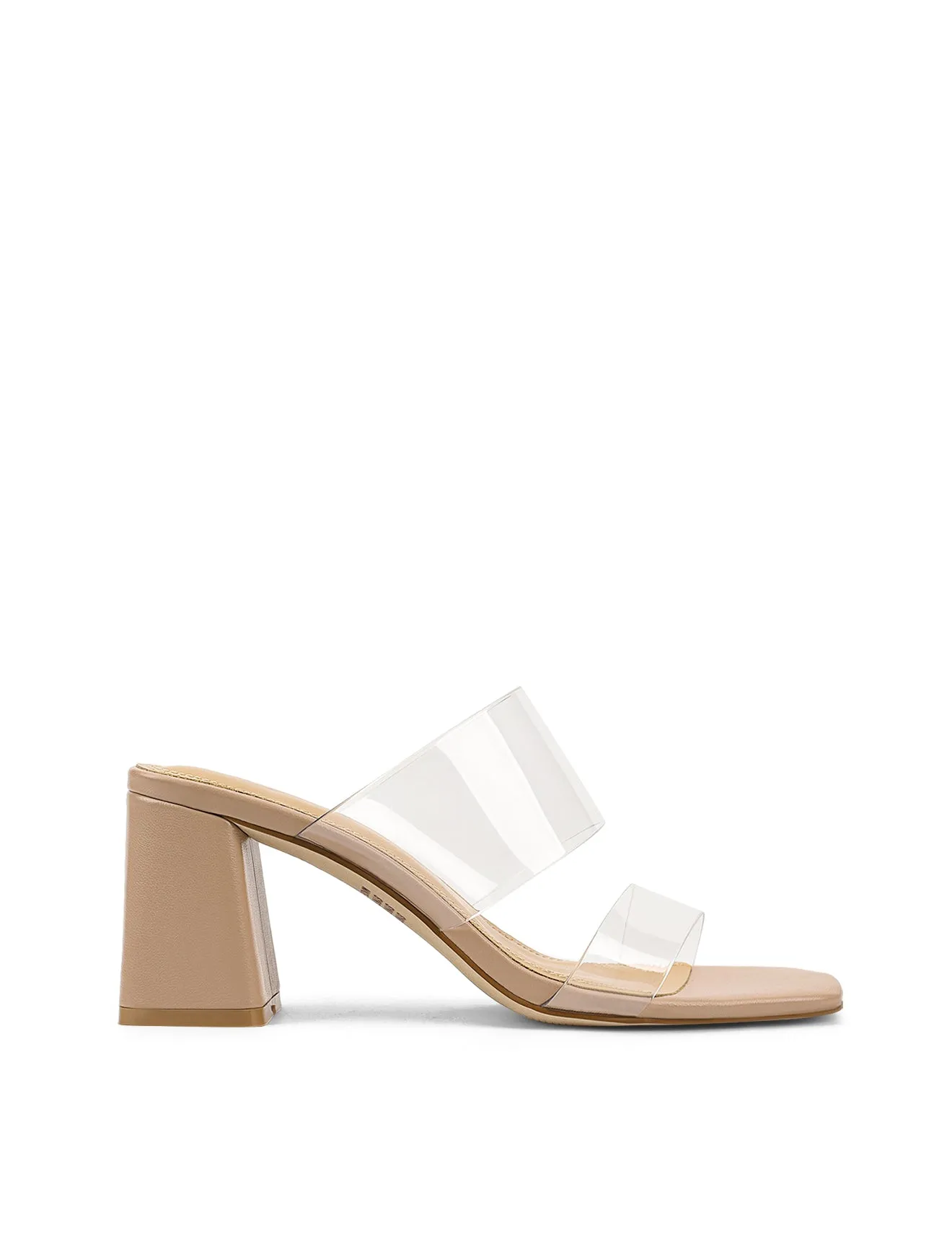 Strife Block Heel Mules - Seashell Nude Leather & Vinylite sold by Siren Shoes