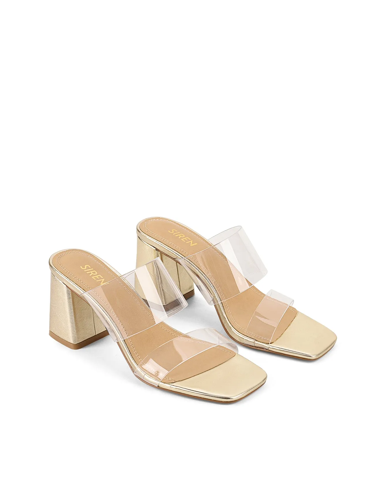 Strife Block Heel Mules - Gold Metallic Leather & Vinylite sold by Siren Shoes product image thumbnail 4