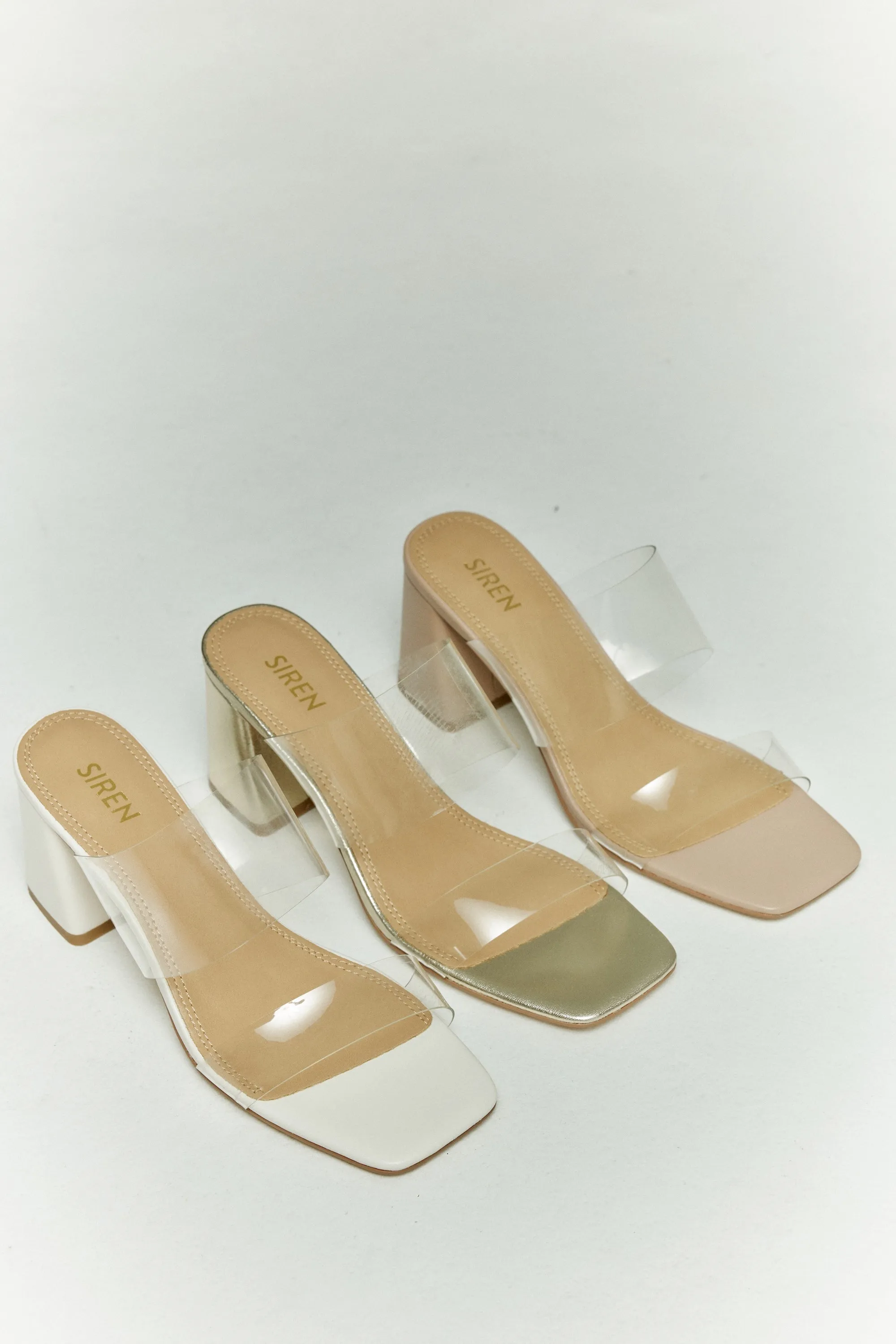 Strife Block Heel Mules - Gold Metallic Leather & Vinylite sold by Siren Shoes product image thumbnail 2