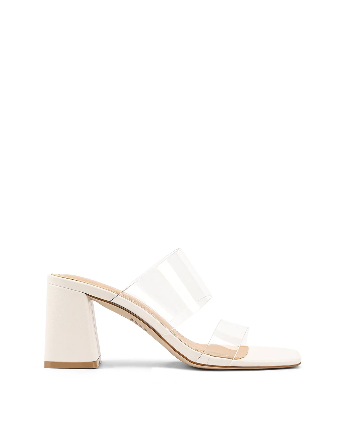 Strife Block Heel Mules - Chalk White Leather & Vinylite sold by Siren Shoes