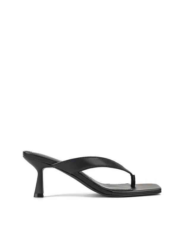 Sardinia Thong Heels - Black Leather sold by Siren Shoes