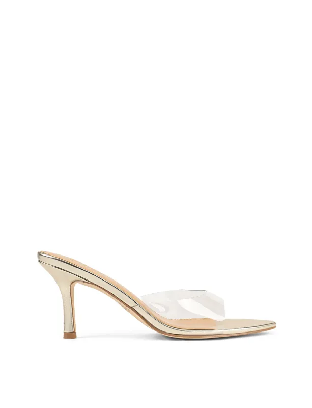 Margot Point Toe Mules - Gold Metallic Leather & Vinylite sold by Siren Shoes