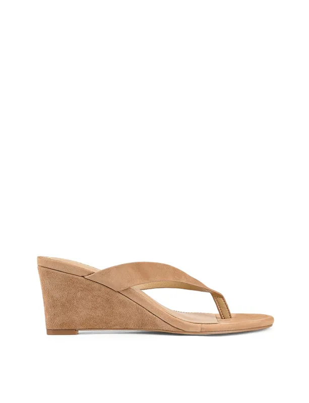 Charlize Thong Wedges - Camel Tan Suede sold by Siren Shoes