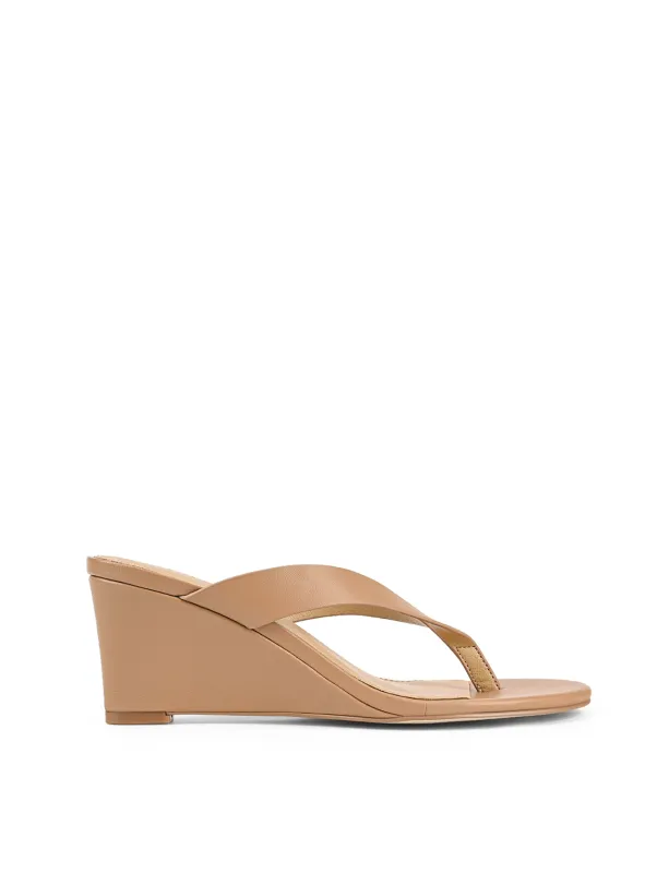 Charlize Thong Wedges - Almond Tan Leather sold by Siren Shoes