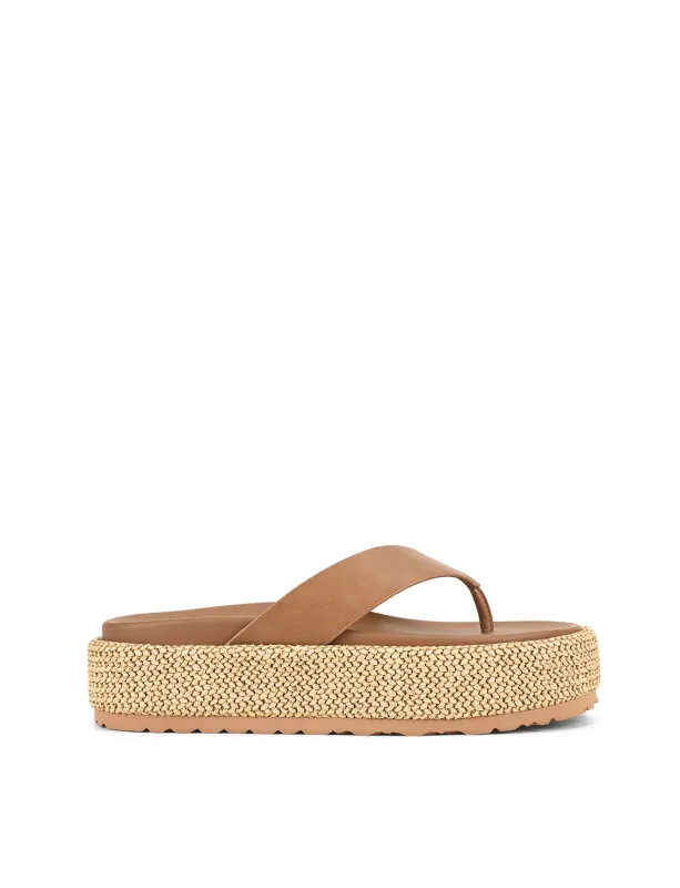 Apple Flatform Sandals - Natural Weave/Tan Leather sold by Siren Shoes