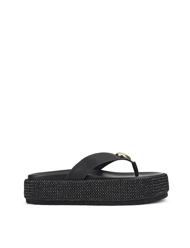 Apollonia Flatform Sandals - Black Weave/Black Leather sold by Siren Shoes
