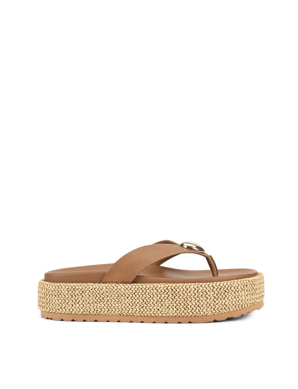 Apollonia Flatform Sandals - Natural Weave/Tan Leather sold by Siren Shoes