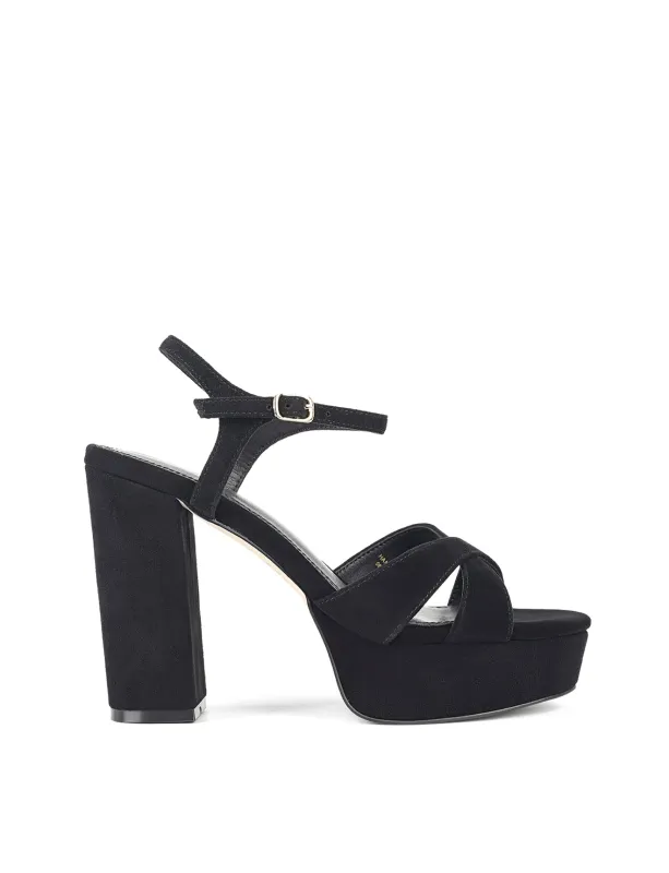 Hannah Platform Sandals - Black Suede sold by Siren Shoes