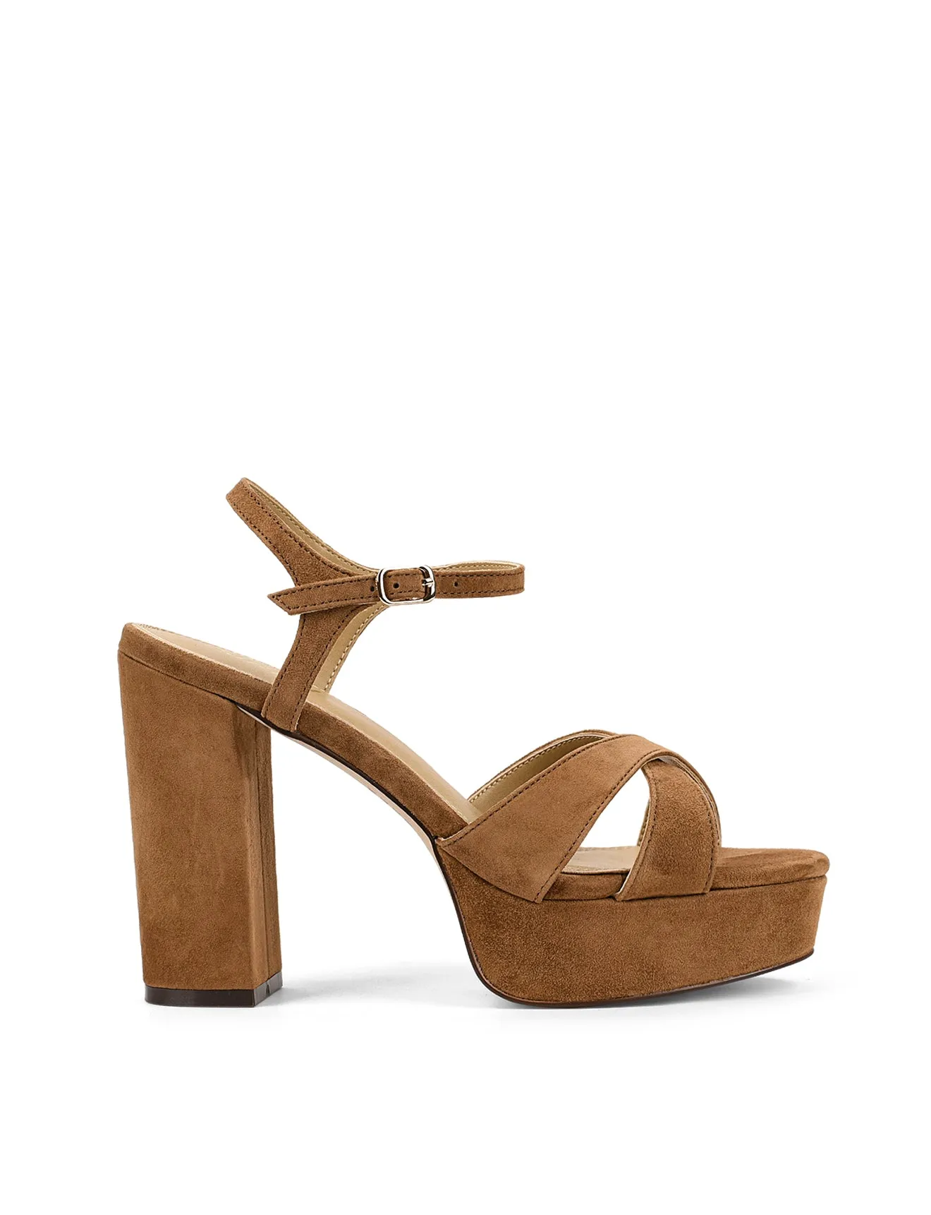 Hannah Platform Sandals - Tobacco Brown Suede sold by Siren Shoes