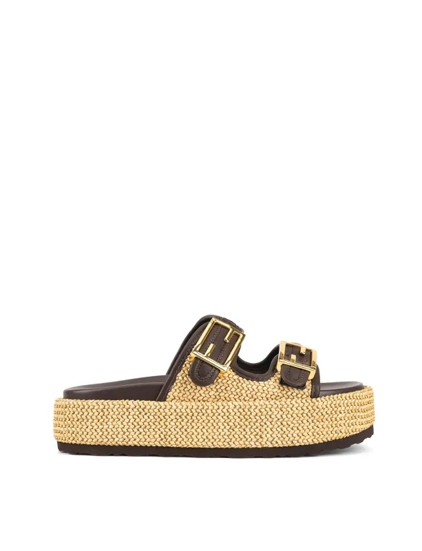 Aphrodite Woven Flatforms - Natural Weave/Chocolate Brown sold by Siren Shoes