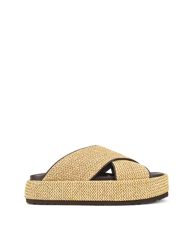 April Flatform Sandals - Natural Weave/Chocolate sold by Siren Shoes