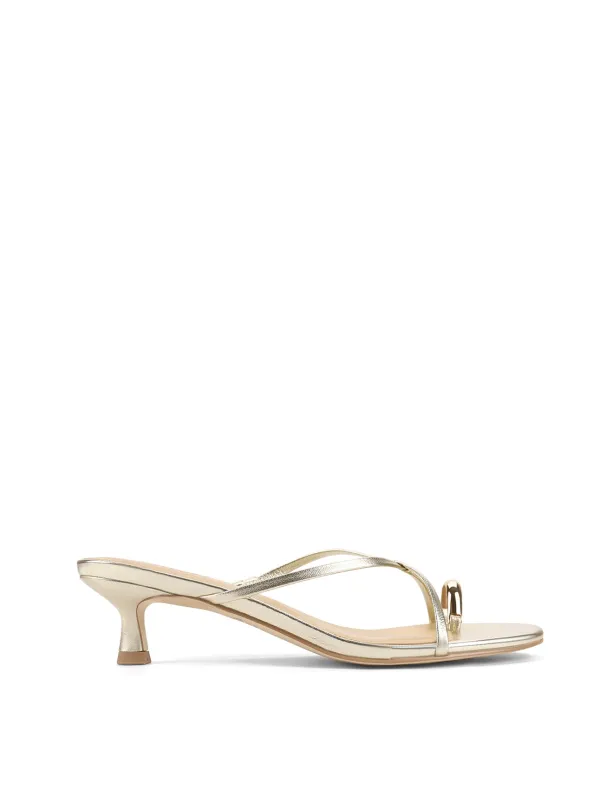Xane Kitten Heel Thongs - Gold Metallic Leather sold by Siren Shoes