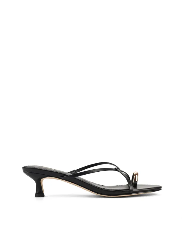 Xane Kitten Heel Thongs - Black Leather sold by Siren Shoes