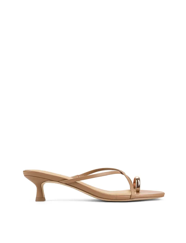 Xane Kitten Heel Thongs - Almond Tan Leather sold by Siren Shoes
