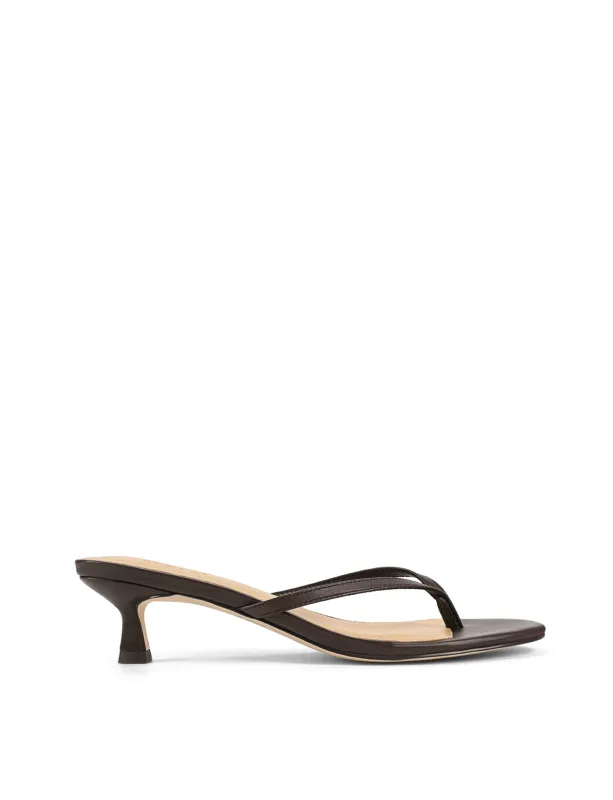 Xabi Kitten Heel Thongs - Chocolate Brown Leather sold by Siren Shoes