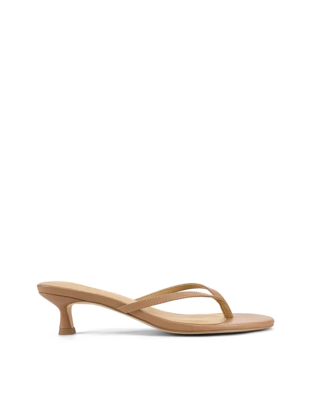 Xabi Kitten Heel Thongs - Almond Tan Leather sold by Siren Shoes