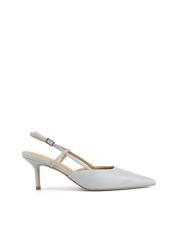 Yoyo Slingback Kitten Heels - Soft Blue Leather sold by Siren Shoes