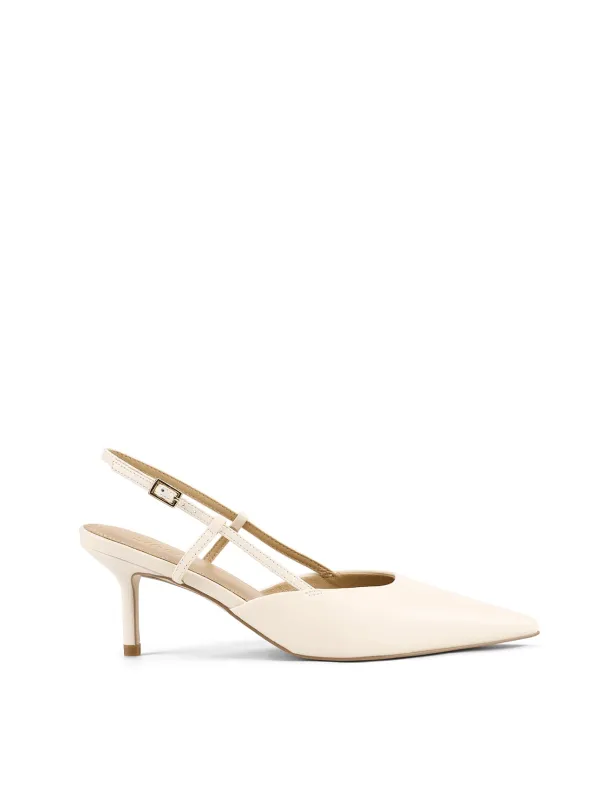 Yoyo Slingback Kitten Heels - Cream White Leather sold by Siren Shoes