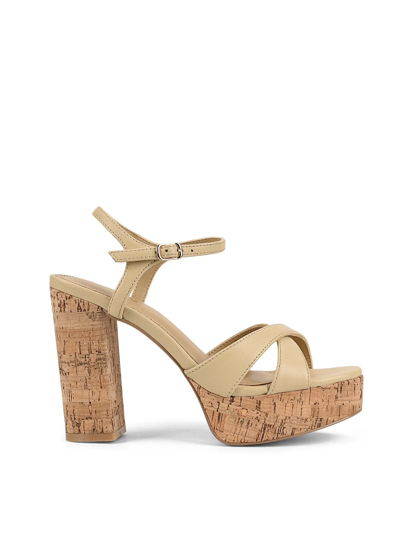 Hannah Platform Sandals - Custard Yellow Leather & Cork sold by Siren Shoes