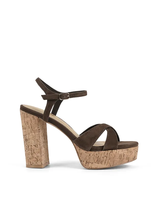 Hannah Platform Sandals - Chocolate Brown Suede & Cork sold by Siren Shoes