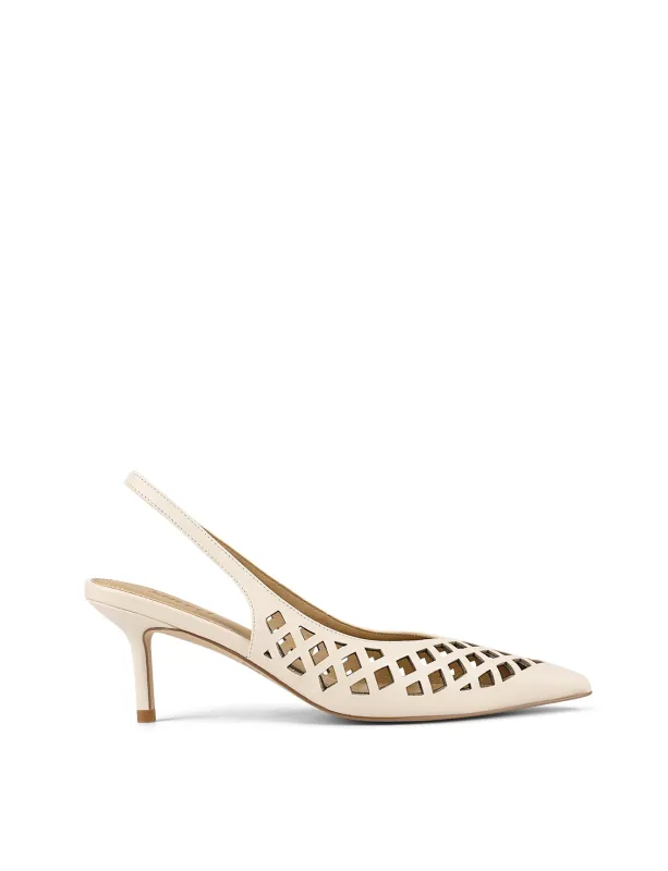 Yovanna Sling Back Kitten Heel - Cream White Leather sold by Siren Shoes