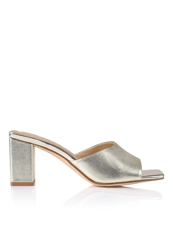 Teepee Block Heel Mules - Gold Leather sold by Siren Shoes