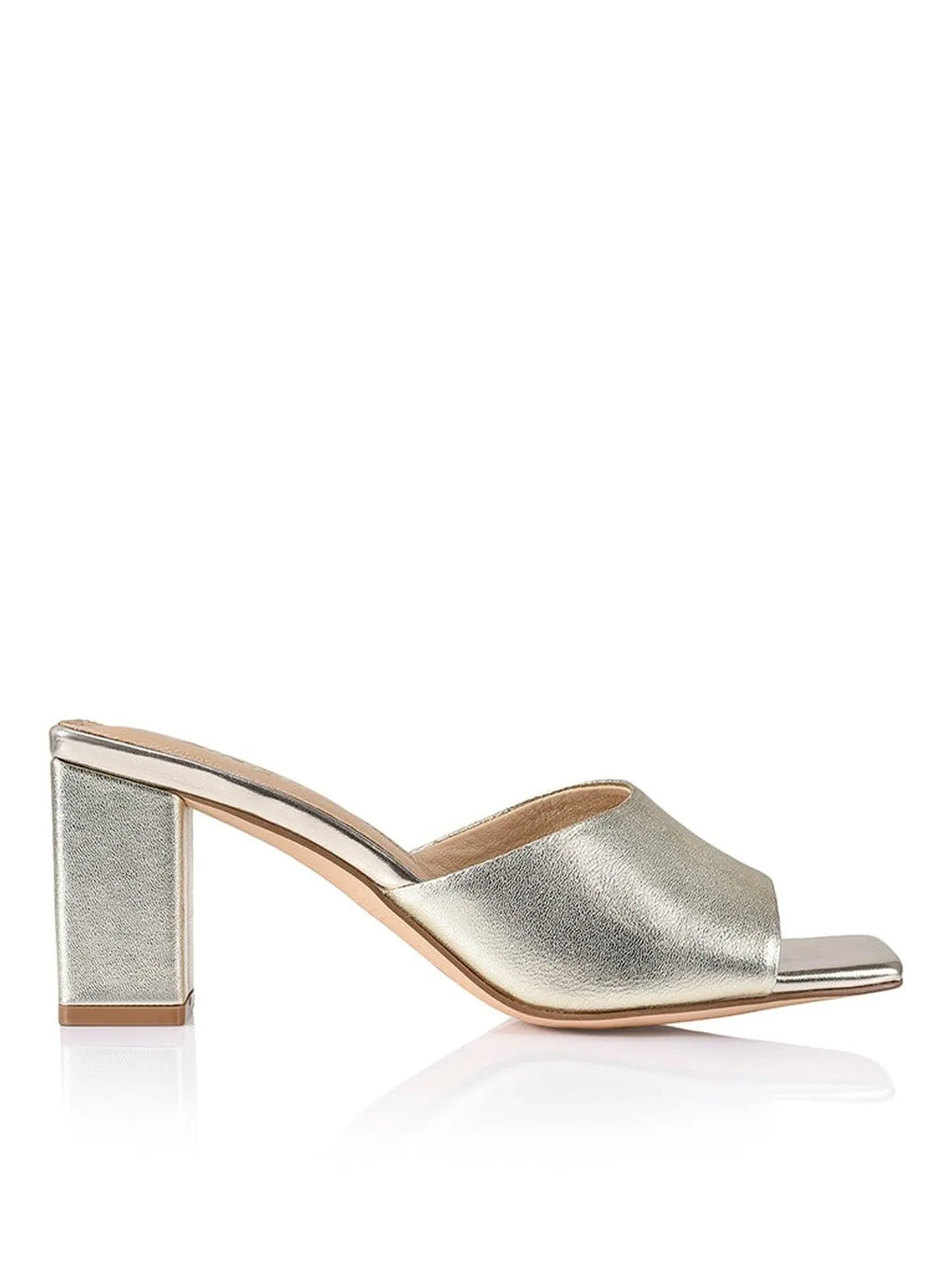 Teepee Block Heel Mules - Gold Leather sold by Siren Shoes