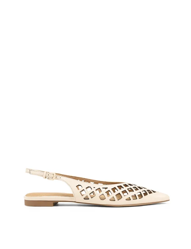 Lottie Sling Back Flats - Cream White Leather sold by Siren Shoes