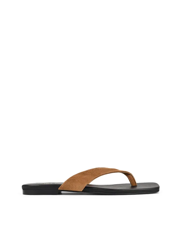 Evita Flat Thongs - Tobacco Brown Suede sold by Siren Shoes