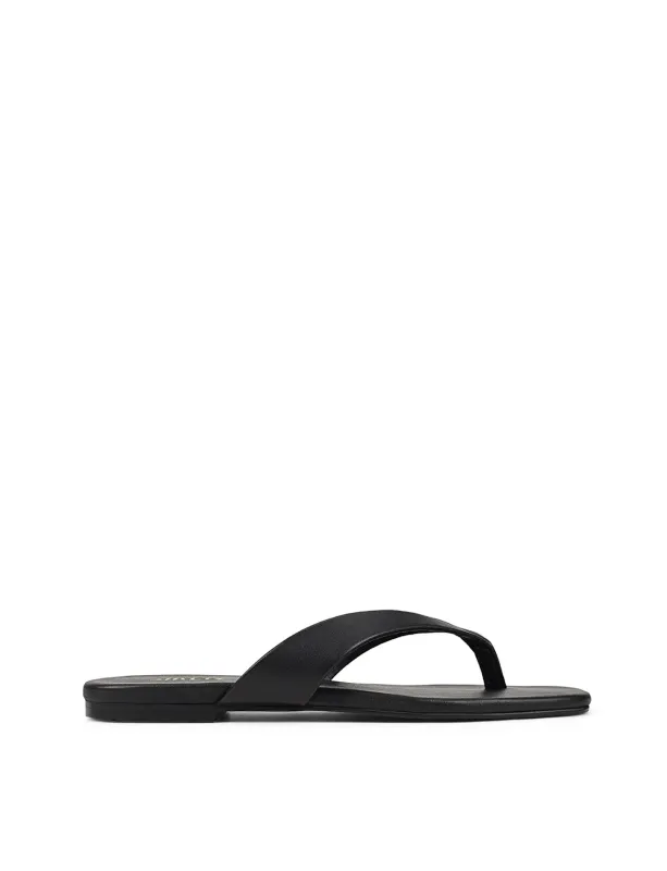 Evita Flat Thongs - Black Leather sold by Siren Shoes