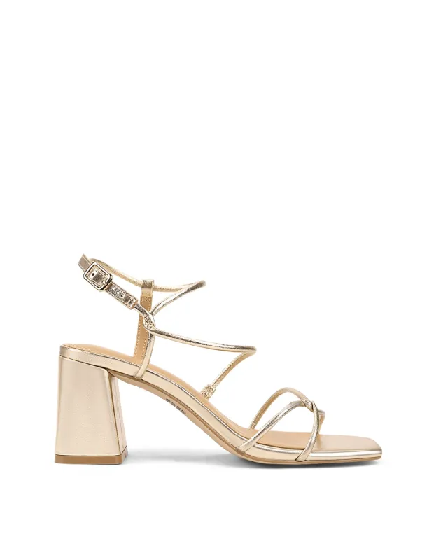Strike Strappy Block Heels - Gold Metallic Leather sold by Siren Shoes