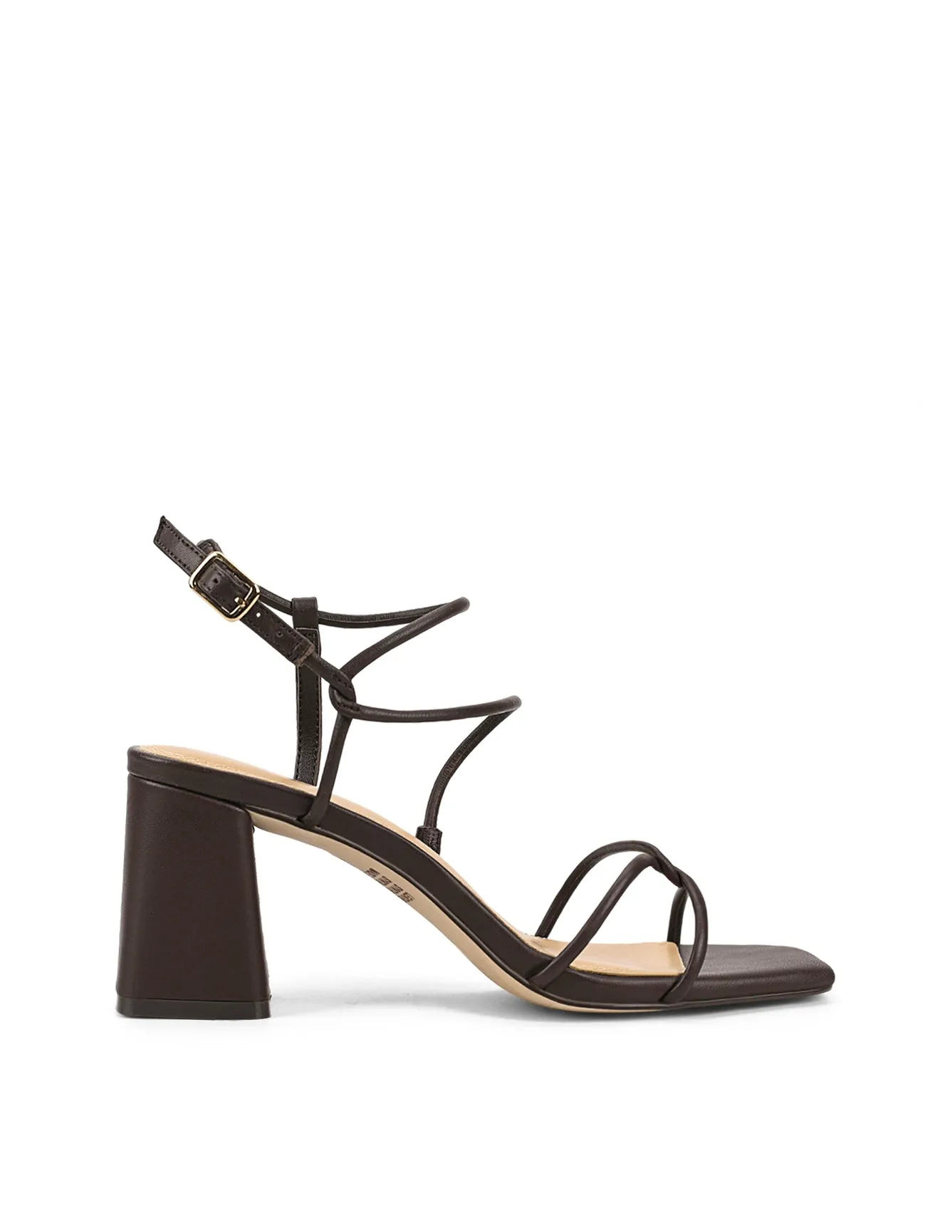 Strike Strappy Block Heels - Chocolate Brown Leather sold by Siren Shoes