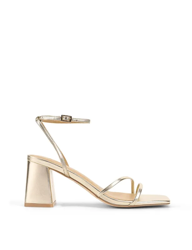 Stacie Block Heel Sandals - Gold Metallic Leather sold by Siren Shoes