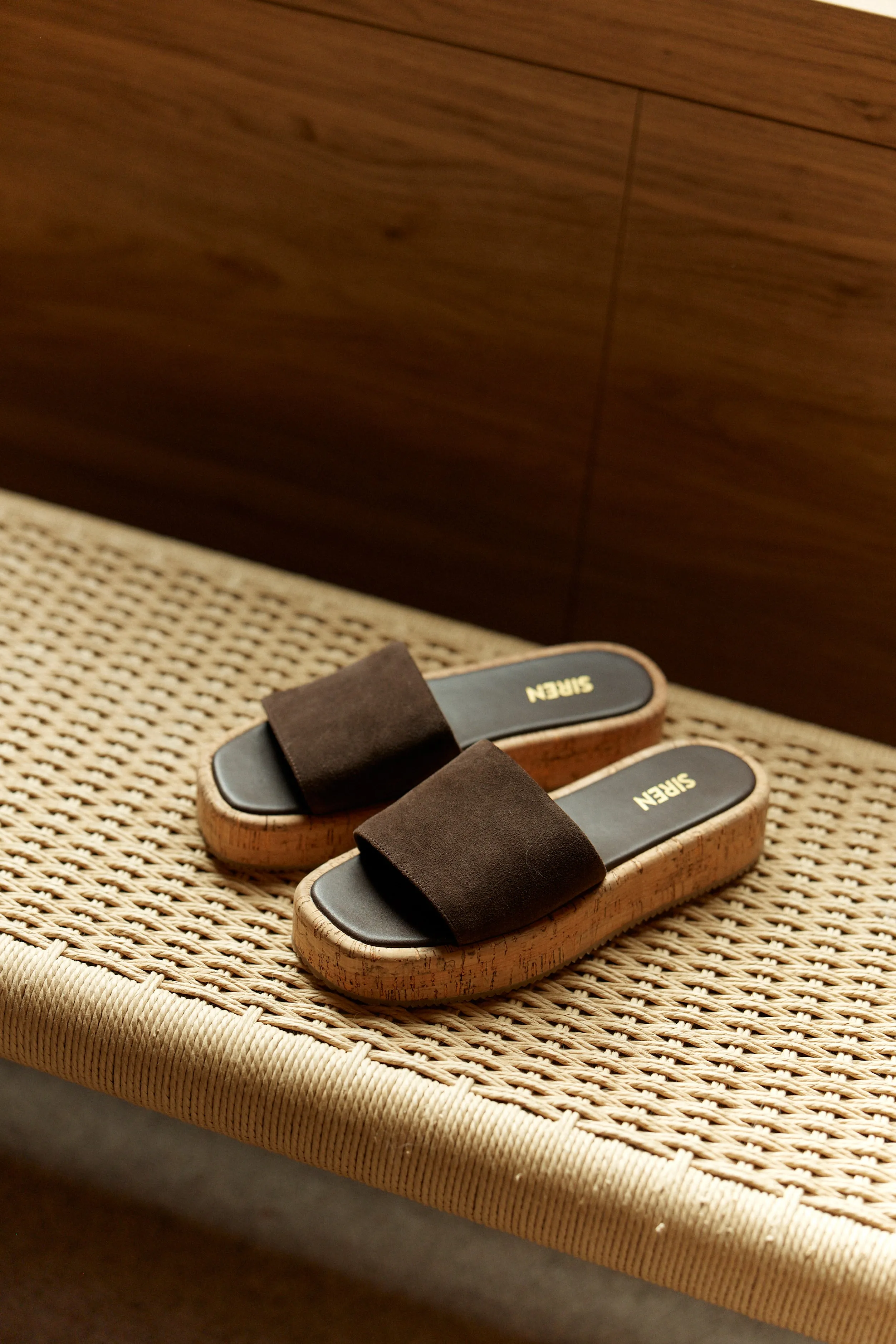 Detroit Flatform Slides - Chocolate Brown Suede & Cork sold by Siren Shoes product image thumbnail 3