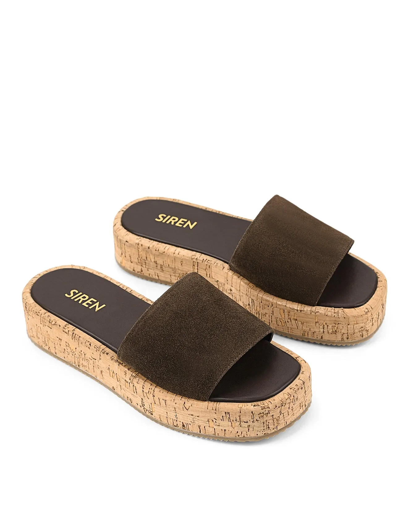 Detroit Flatform Slides - Chocolate Brown Suede & Cork sold by Siren Shoes product image thumbnail 4