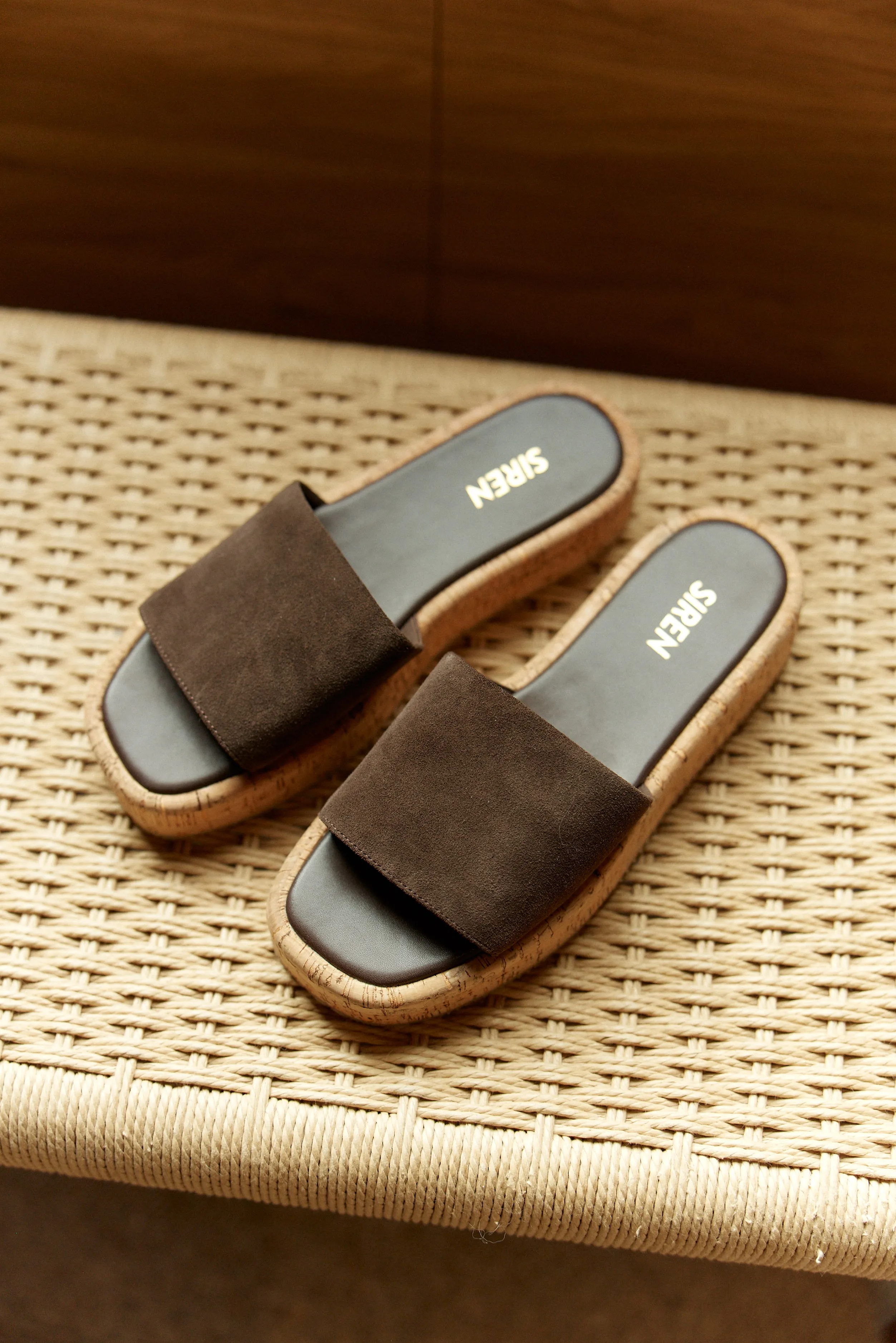 Detroit Flatform Slides - Chocolate Brown Suede & Cork sold by Siren Shoes product image thumbnail 2