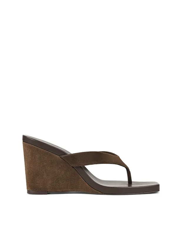 Melrose Thong Wedges - Chocolate Brown Suede sold by Siren Shoes
