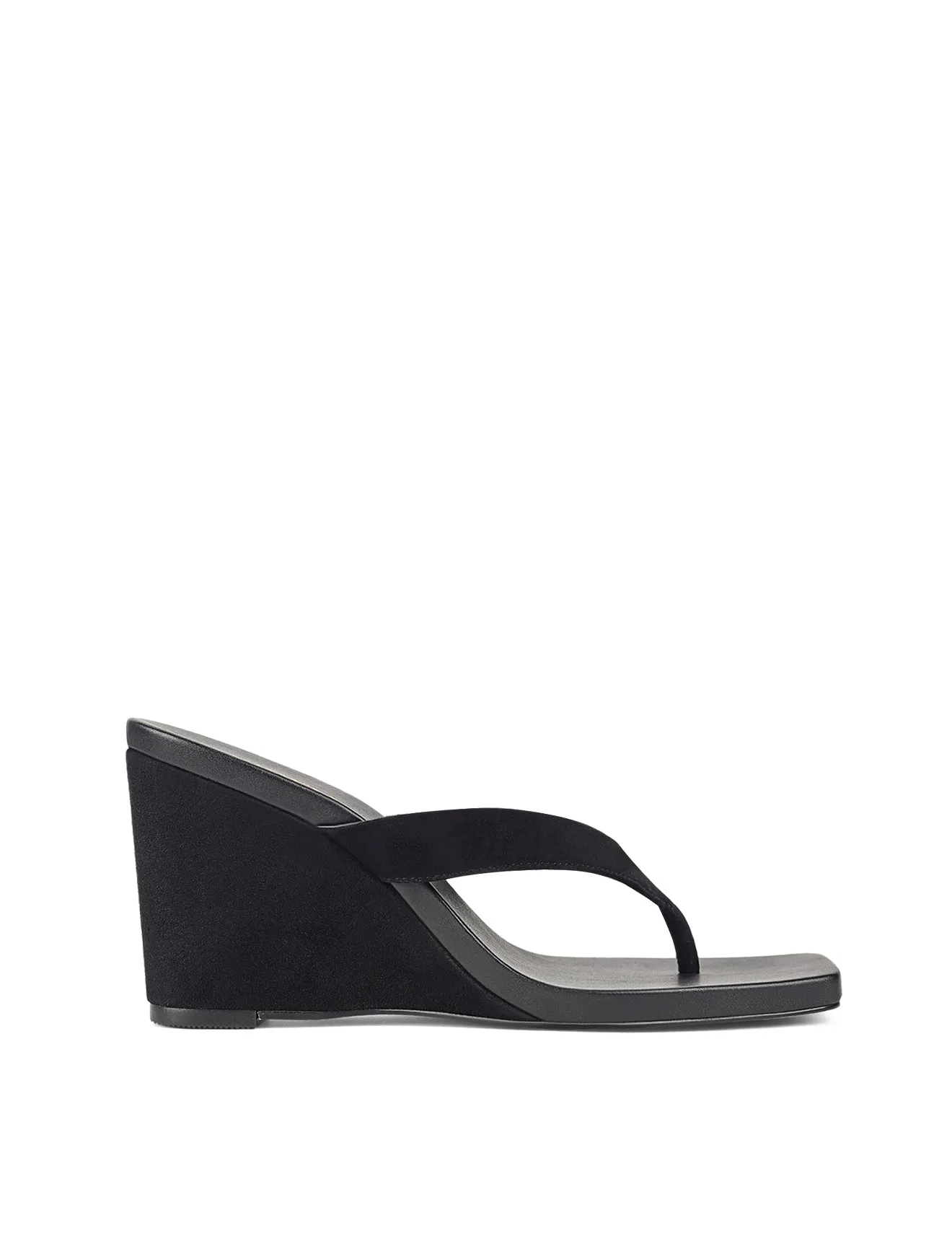 Melrose Thong Wedges - Black Suede sold by Siren Shoes