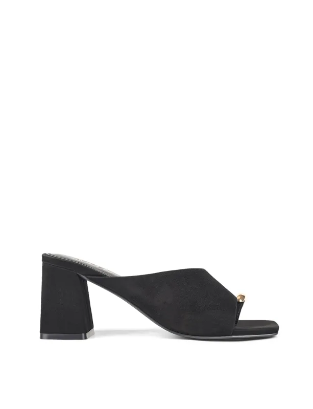 Stanton Block Heel Mules - Black Suede sold by Siren Shoes