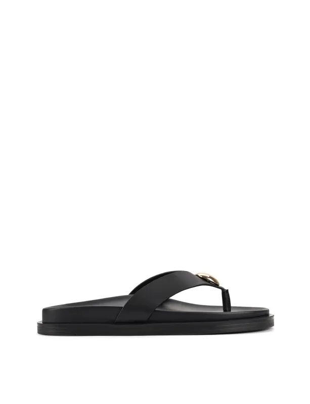Lana Footbed Sandals - Black Leather sold by Siren Shoes