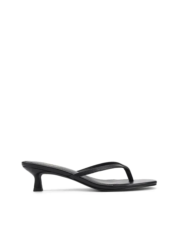 Xabi Kitten Heel Thongs - Black Leather sold by Siren Shoes
