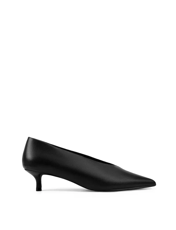 Flynn Point Toe Pumps - Black Leather made by Siren Shoes