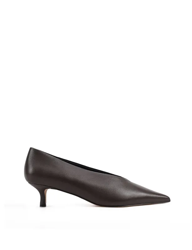 Flynn Point Toe Pumps - Chocolate Brown Leather made by Siren Shoes