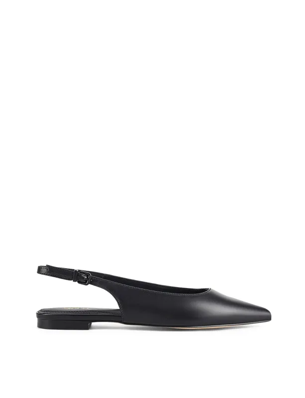 Lola Sling Back Flats - Black Leather sold by Siren Shoes