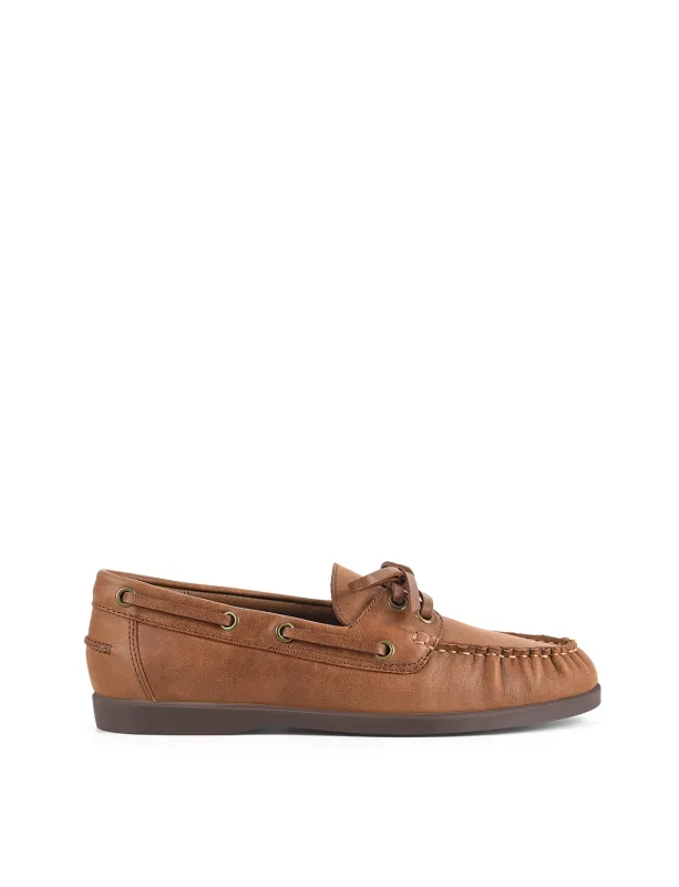 Paloma Boat Shoes - Tan Oiled Leather made by Siren Shoes