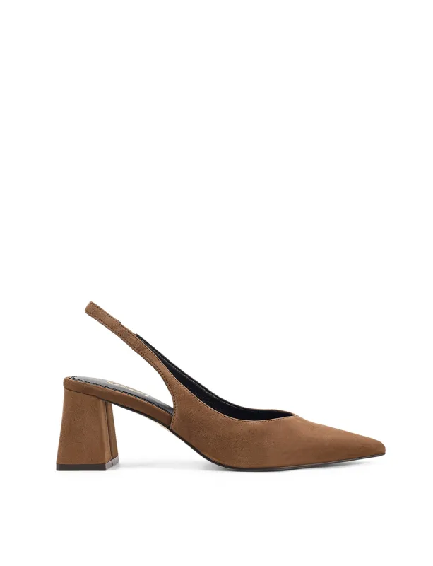 Yankee Slingback Block Heel - Toffee Brown Suede made by Siren Shoes