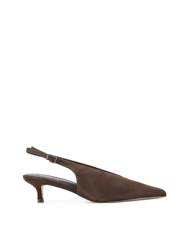 Fly Point Toe Slingbacks - Chocolate Brown Suede sold by Siren Shoes