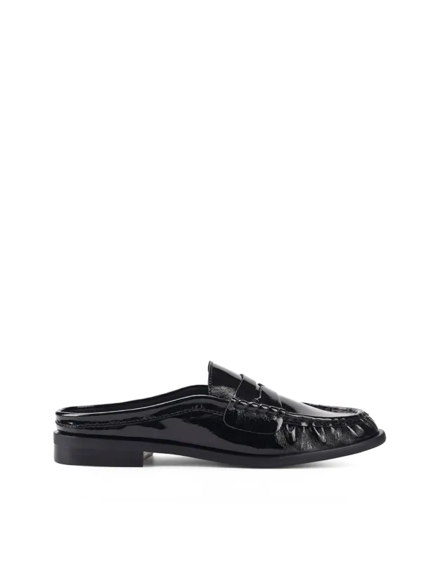Parker Loafer Mules - Black Crinkle Patent Leather made by Siren Shoes