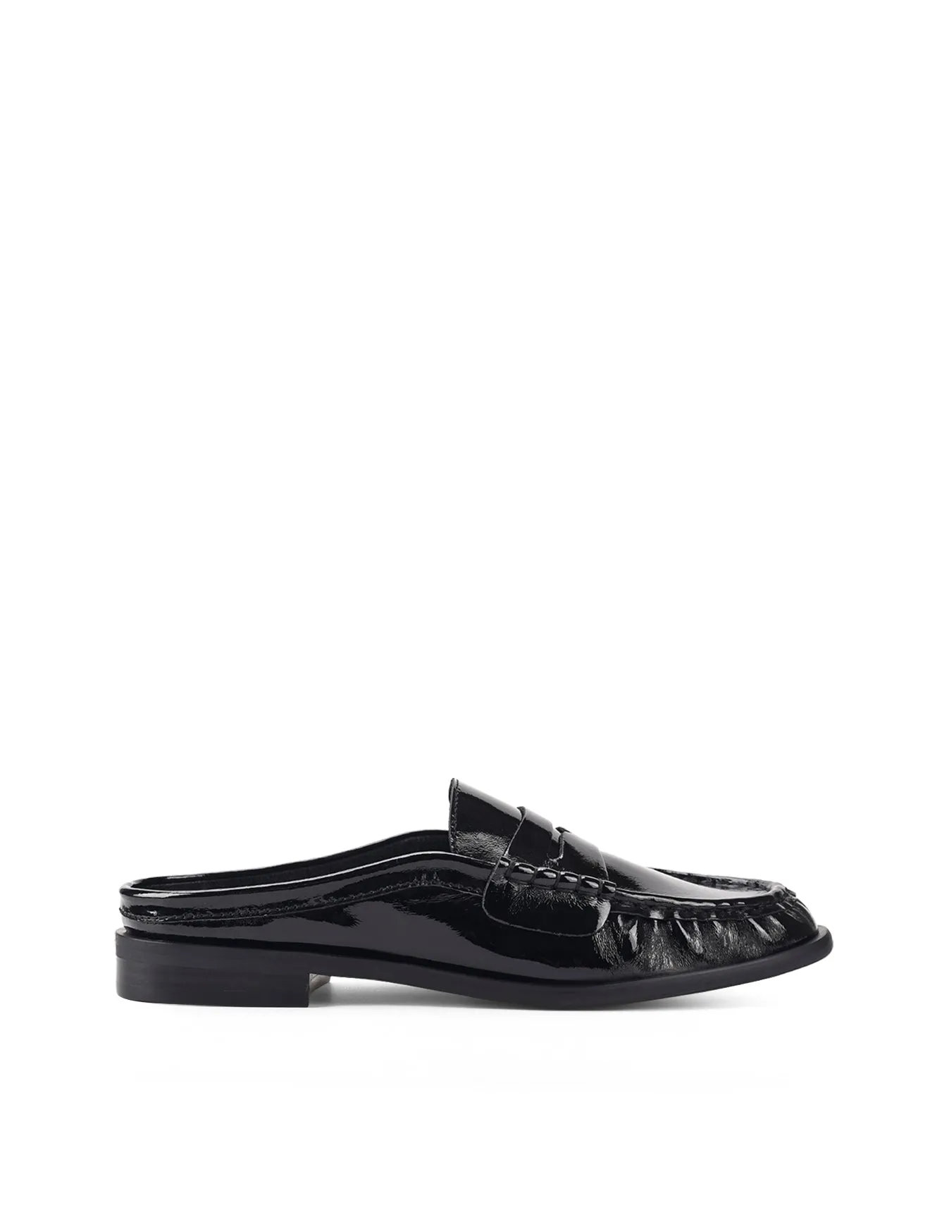 Parker Loafer Mules - Black Crinkle Patent Leather sold by Siren Shoes